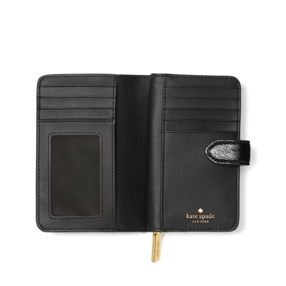 New Kate Spade Bridget Crinkle Patent Medium Compact Bifold Wallet Black - Picture 2 of 3